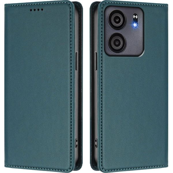 Custodia Per Cellulare Per Blu View 5, Flip Cover In Finto Cuoio Antiurto Magnetica Con Supporto Verde-image