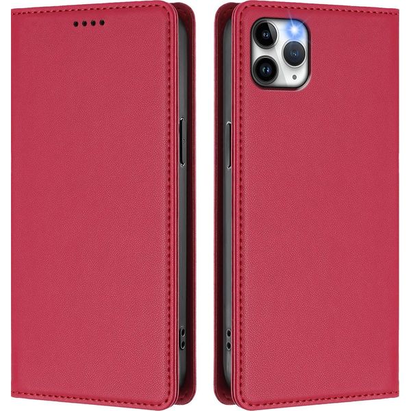 Custodia Per Iphone 11 Pro Max, Flip Cover In Finto Cuoio Antiurto E Magnetica Con Supporto Rosso-image