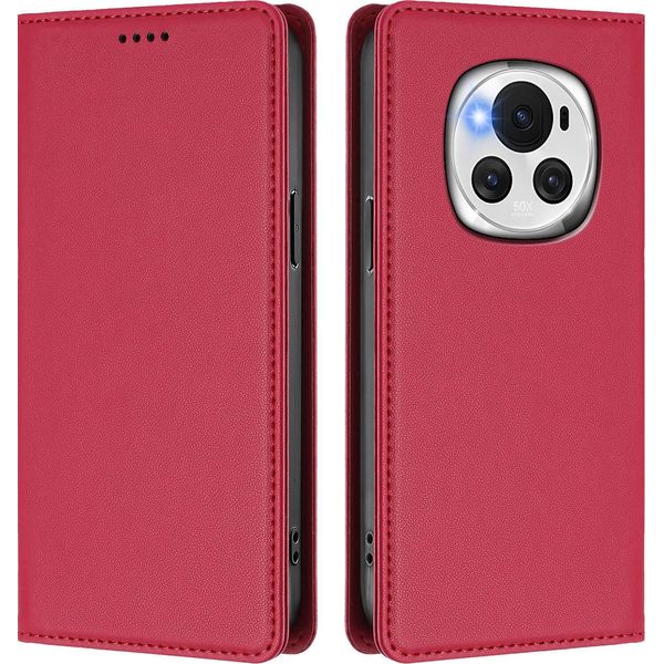 Custodia In Pelle Per Honor Magic6, Custodia Magnetica In Finto Cuoio Con Supporto Rosso-image