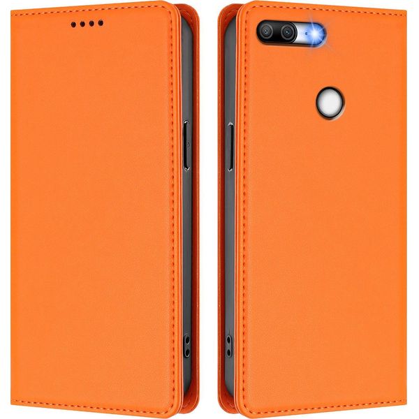 Custodia In Pelle Per Honor 9 Lite, Custodia Flip Magnetica In Finto Cuoio Con Supporto Arancione-image