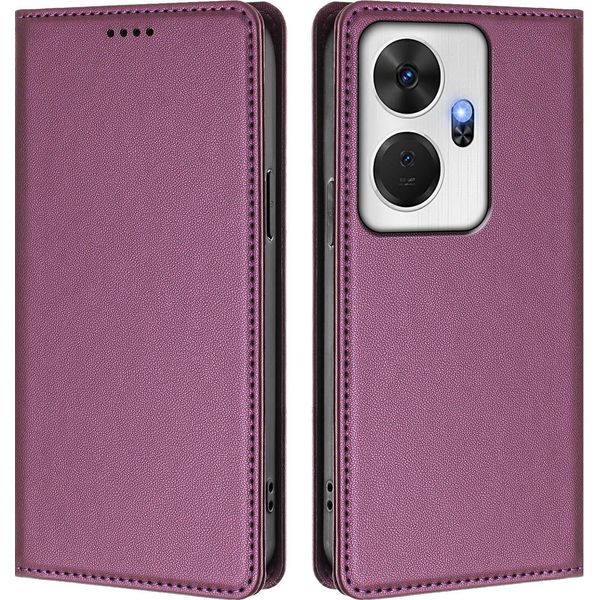 Custodia Per Cellulare Per Itel P55+, Flip Cover In Finto Cuoio Antiurto Magnetica Con Supporto Viola-image