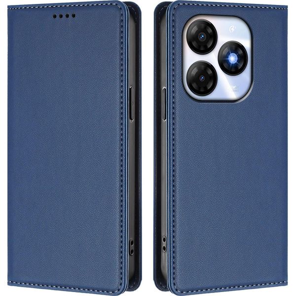Custodia Per Cellulare Per Itel P55 4G, Flip Cover In Finto Cuoio Antiurto Magnetica Con Supporto Blu Scuro-image