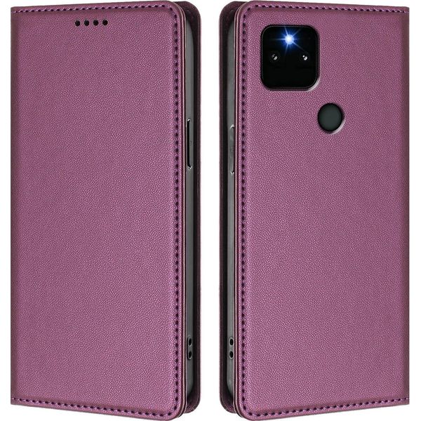 Custodia Per Google Pixel 5A 5G, Custodia Magnetica Antiurto Con Supporto In Finto Cuoio Flip Cover Viola-image