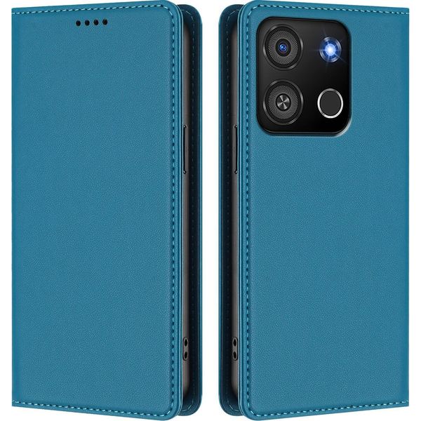 Custodia In Pelle Per Itel A05S, Custodia Magnetica In Finto Cuoio Flip Con Supporto Lake Blu-image