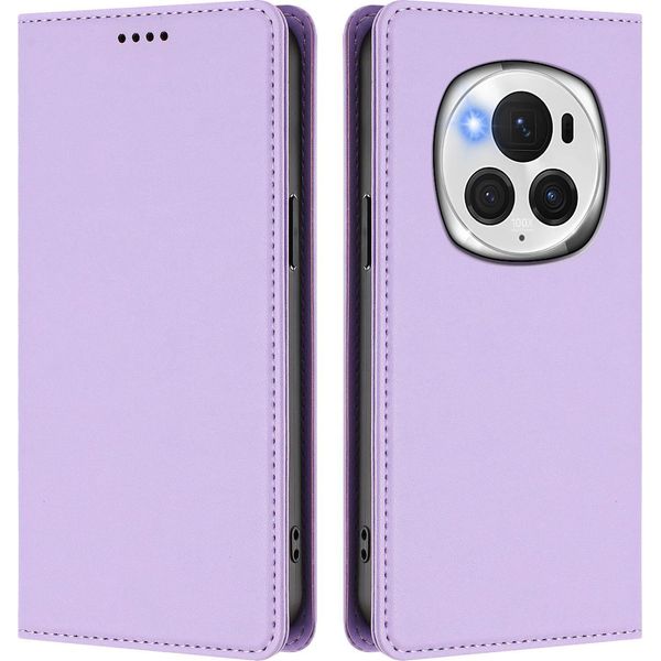 Custodia Per Telefono Cellulare Per Honor Magic6 Pro, Flip Cover In Finto Cuoio Antiurto Magnetica Con Supporto Viola-image