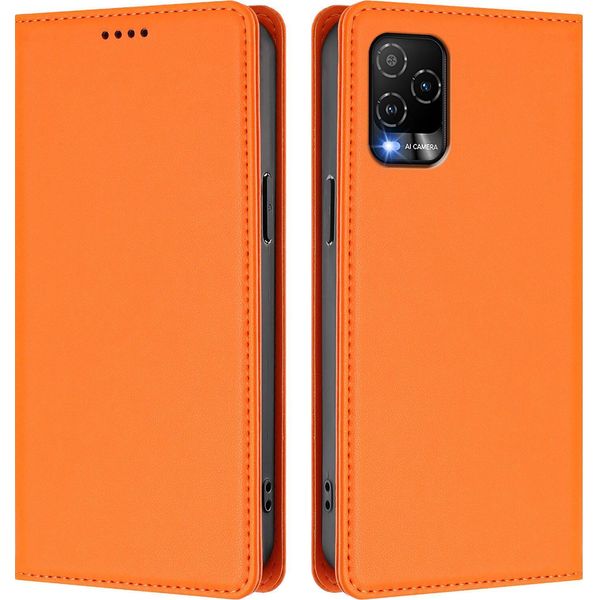 Custodia Per Telefono Cellulare Per Blu View 5 Pro, Custodia Magnetica Antiurto In Finto Cuoio Flip Cover Con Supporto Arancione-image