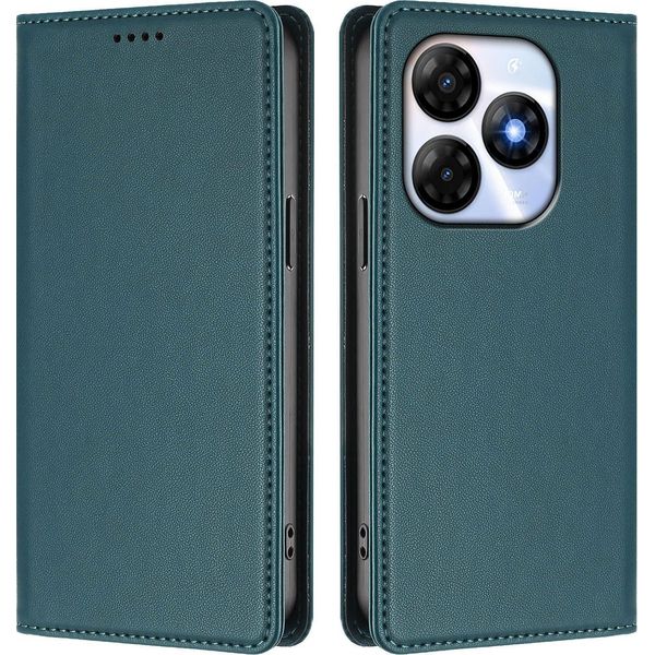 Custodia Per Cellulare Per Itel P55 4G, Flip Cover In Finto Cuoio Antiurto Magnetica Con Supporto Verde-image