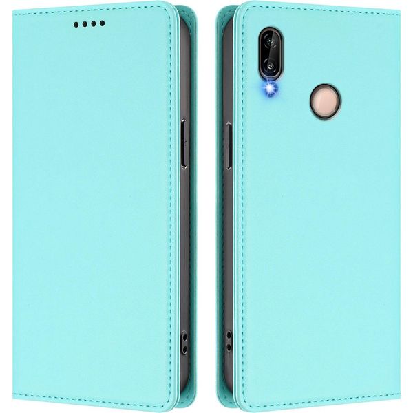 Custodia Per Huawei P20 Lite, Flip Cover In Finto Cuoio Antiurto Magnetica Con Supporto Turchese-image
