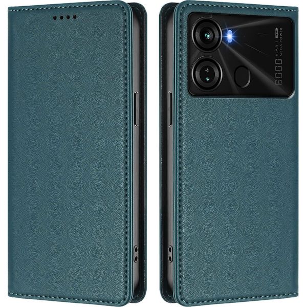 Custodia In Pelle Per Itel P40, Custodia Flip Magnetica In Finto Cuoio Con Supporto Verde-image
