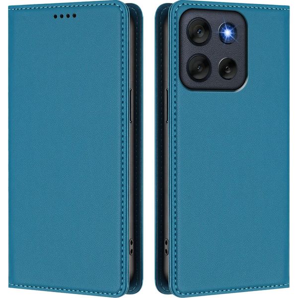 Custodia In Pelle Per Motorola Moto G56, Custodia Flip Magnetica In Finto Cuoio Con Supporto Lake Blu-image