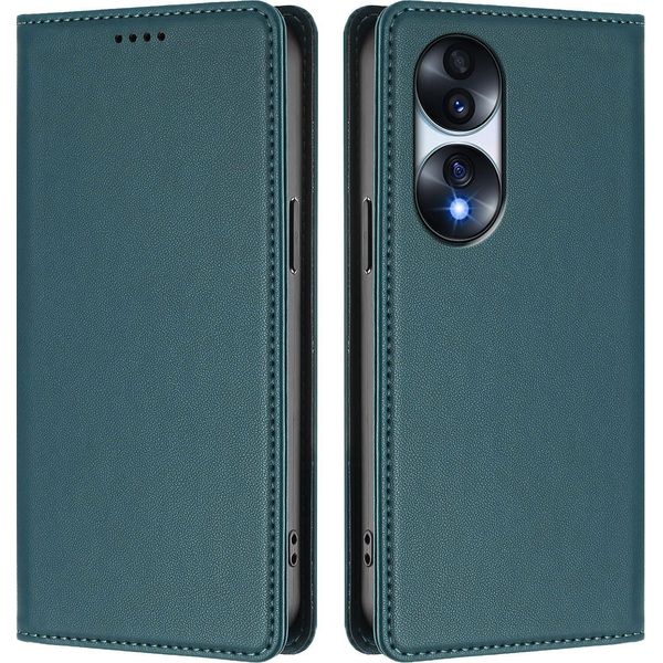 Custodia Per Telefono Cellulare Per Honor 70 Pro, Flip Cover In Finto Cuoio Antiurto Magnetica Con Supporto Verde-image