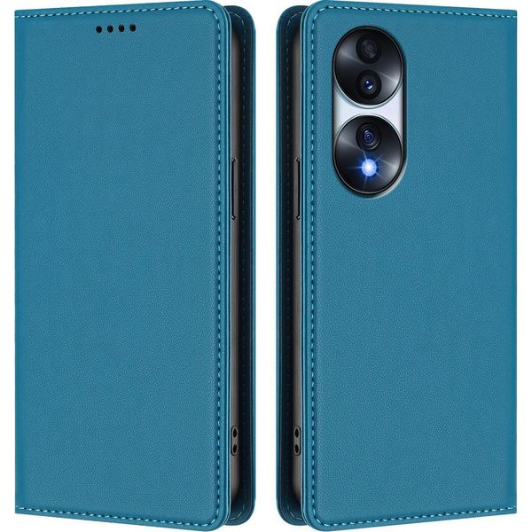 Custodia In Pelle Per Honor 70 Pro, Custodia Flip Magnetica In Finto Cuoio Con Supporto Lake Blu-image