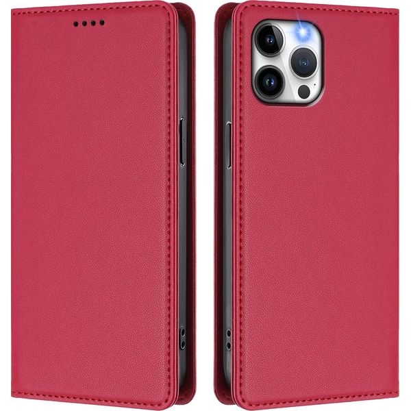 Custodia In Pelle Per Iphone 12 Pro Max, Custodia Magnetica In Finto Cuoio Flip Con Supporto Rosso-image