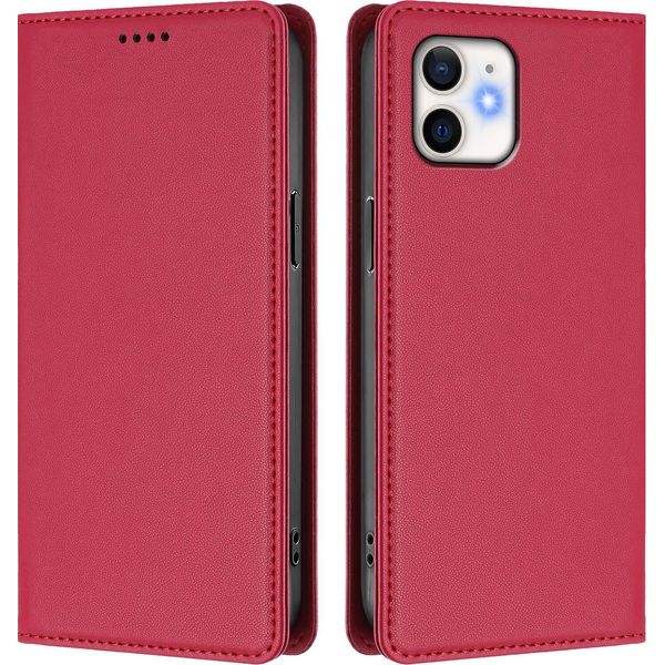 Custodia Per Iphone 11, Flip Cover In Finto Cuoio Antiurto Magnetica Con Supporto Rosso-image