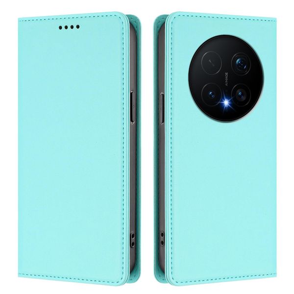 Custodia Per Telefono Cellulare Per Honor Magic8 Pro, Flip Cover In Finto Cuoio Antiurto Magnetica Con Supporto Turchese-image