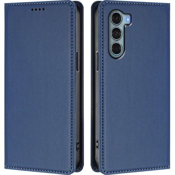 Custodia In Pelle Per Motorola Moto G200, Custodia Flip Magnetica In Finto Cuoio Con Supporto Blu Scuro-image