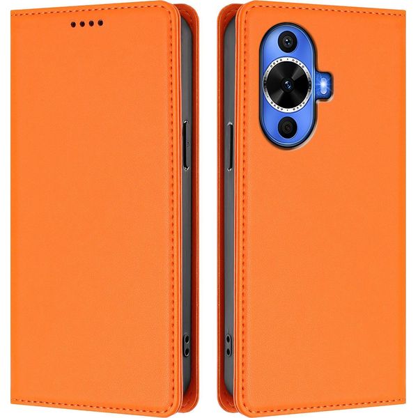 Custodia Per Huawei Nova 12S, Flip Cover In Finto Cuoio Antiurto Magnetica Con Supporto Arancione-image