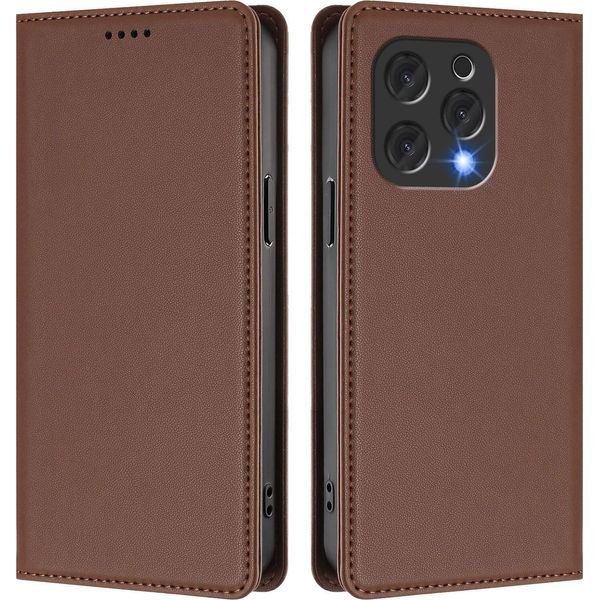 Custodia In Pelle Per Doogee N55 Plus, Custodia Magnetica In Finto Cuoio Con Supporto Marrone-image