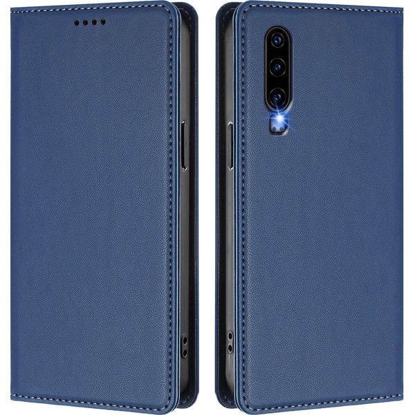 Custodia Per Telefono Cellulare Per Huawei P30, Flip Cover In Finto Cuoio Antiurto Magnetica Con Supporto Blu Scuro-image