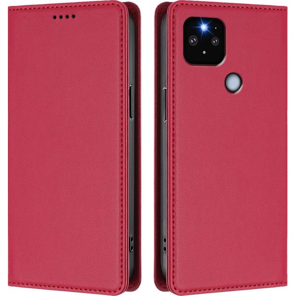 Custodia Per Google Pixel 5 Xl/Pixel 4A 5G, Flip Cover In Finto Cuoio Antiurto Magnetica Con Supporto Rosso-image