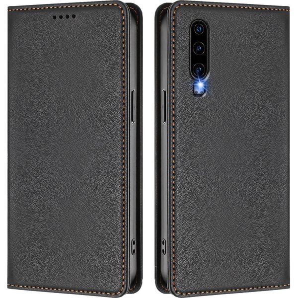 Custodia Per Telefono Cellulare Per Huawei P30, Flip Cover In Finto Cuoio Antiurto Custodia Magnetica Con Supporto Nero-image