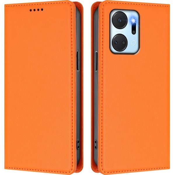 Custodia Per Telefono Cellulare Per Honor X7A, Flip Cover In Finto Cuoio Antiurto Magnetica Con Supporto Arancione-image