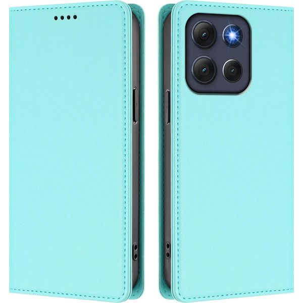 Custodia Per Motorola Moto G86, Flip Cover In Finto Cuoio Antiurto Magnetica Con Supporto Turchese-image