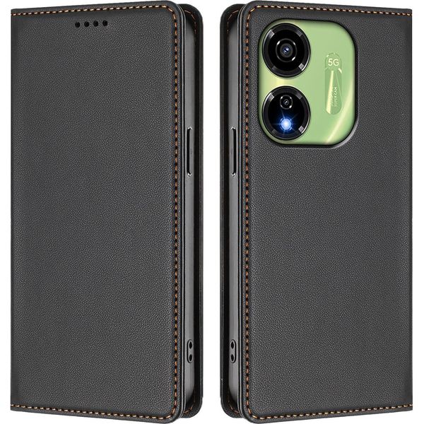 Custodia Per Telefono Cellulare Per Itel P55 5G, Flip Cover In Finto Cuoio Antiurto Magnetica Con Supporto Nero-image
