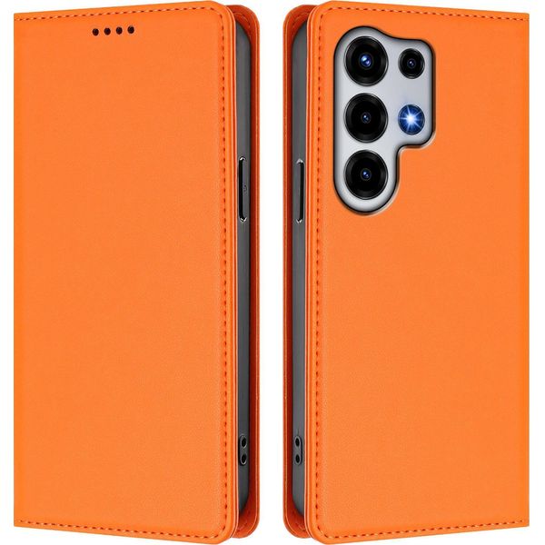 Custodia In Pelle Per Itel Super 26 Ultra, Custodia Flip Magnetica In Finto Cuoio Con Supporto Arancione-image