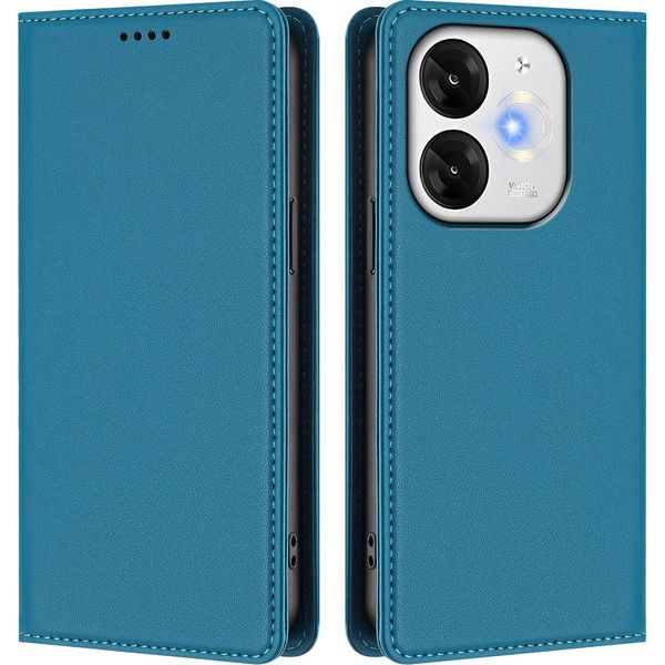Custodia In Pelle Per Itel A80, Custodia Flip Magnetica In Finto Cuoio Con Supporto Lake Blu-image