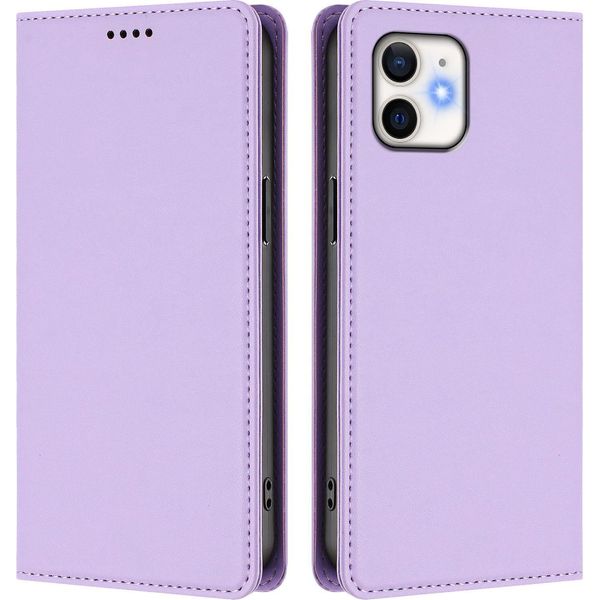 Custodia In Pelle Per Iphone 12/Iphone 12 Pro, Custodia Magnetica In Finto Cuoio Con Supporto Viola Chiaro-image