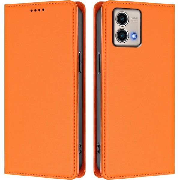 Custodia Per Motorola Moto G Stylus 5G 2023, Custodia Magnetica Antiurto In Finto Cuoio Flip Cover Con Supporto Arancione-image