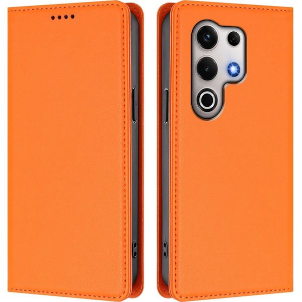Custodia In Pelle Per Itel S25 Ultra, Custodia Flip Magnetica In Finto Cuoio Con Supporto Arancione-image
