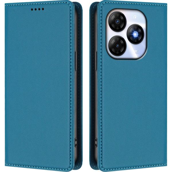 Custodia In Pelle Per Itel P55 4G, Custodia Flip Magnetica In Finto Cuoio Con Supporto Lake Blu-image