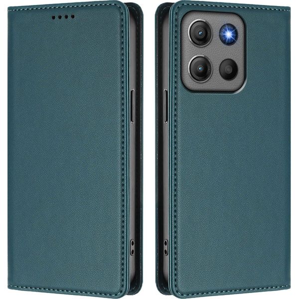 Custodia In Pelle Per Motorola Moto G15/Moto G15 Power, Custodia Flip Magnetica In Finto Cuoio Con Supporto Verde-image