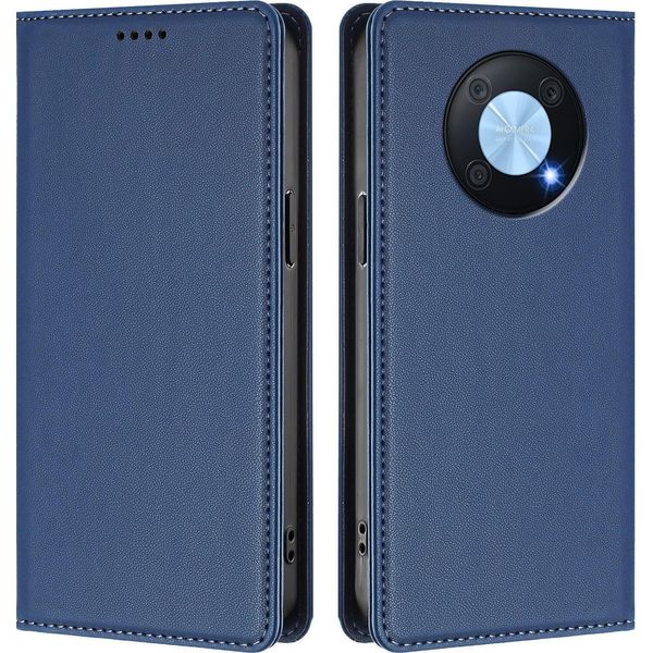 Custodia In Pelle Per Huawei Nova Y90, Flip Case Magnetico In Finto Cuoio Con Supporto Blu Scuro-image