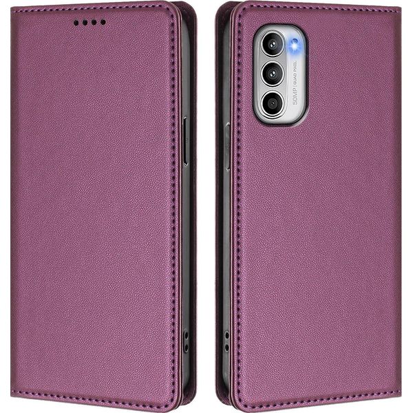 Custodia Per Motorola Moto G 5G 2022, Custodia Magnetica Antiurto Con Supporto In Finto Cuoio Flip Cover Viola-image