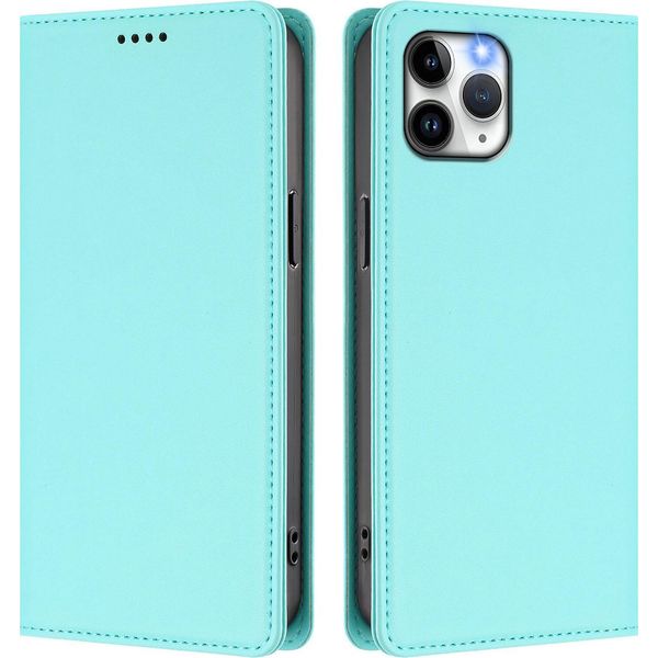 Custodia Per Iphone 11 Pro, Flip Cover In Finto Cuoio Antiurto Magnetica Con Supporto Turchese-image