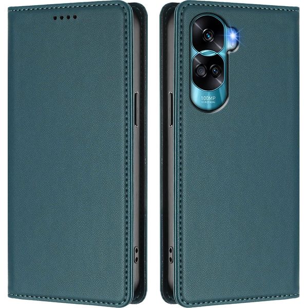 Custodia Per Telefono Cellulare Per Honor 90 Lite, Flip Cover In Finto Cuoio Antiurto Magnetica Con Supporto Verde-image