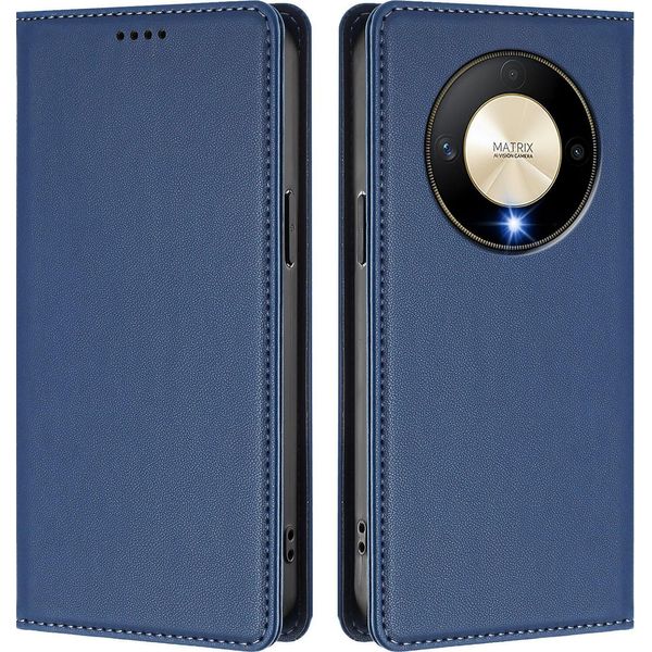 Custodia In Pelle Per Honor X9B/Magic6 Lite, Flip Case Magnetico In Finto Cuoio Con Supporto Blu Scuro-image