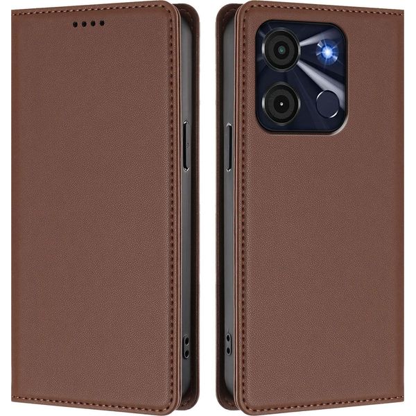 Custodia Per Cellulare Per Itel A60 / Itel A60S, Custodia Magnetica Antiurto In Finto Cuoio Flip Cover Con Supporto Marrone-image