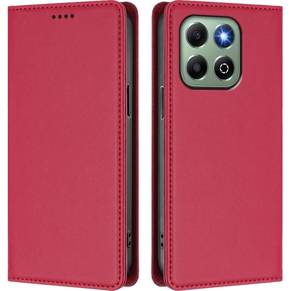 Custodia In Pelle Per Honor X6B/Honor X6A, Flip Case Magnetico In Finto Cuoio Con Supporto Rosso-image