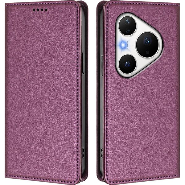 Custodia Per Huawei Pura 80 Pro/Pura 80 Pro+, Flip Cover In Finto Cuoio Antiurto Magnetica Con Supporto Viola-image