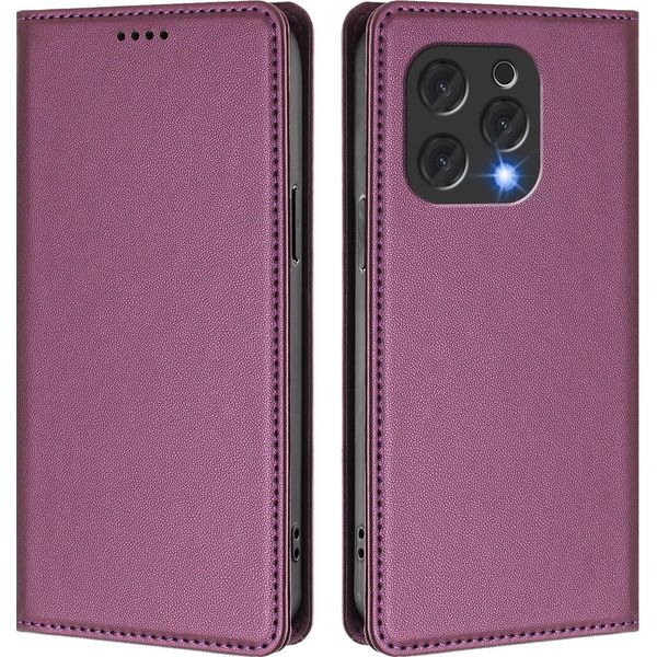 Custodia In Pelle Per Doogee N55 Plus, Custodia Magnetica In Finto Cuoio Con Supporto Viola-image