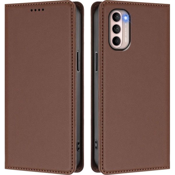 Custodia In Pelle Per Motorola Moto G41 / Moto G31, Custodia Magnetica In Finto Cuoio Con Supporto Marrone-image