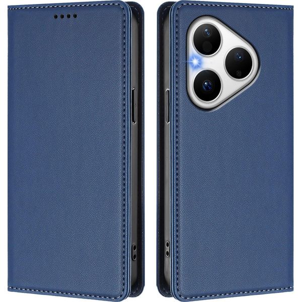 Custodia Per Telefono Cellulare Per Huawei Pura 80, Flip Cover In Finto Cuoio Antiurto Magnetica Con Supporto Blu Scuro-image