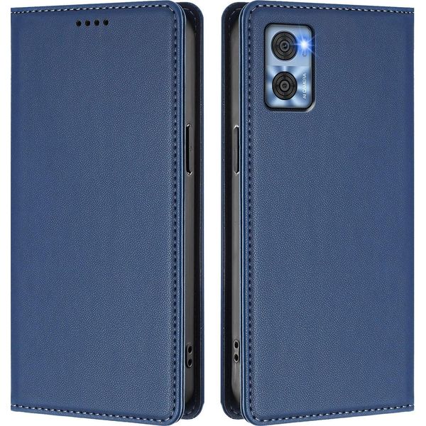 Custodia Per Motorola Moto E22 / E22I, Flip Cover In Finto Cuoio Antiurto Magnetica Con Supporto Blu Scuro-image