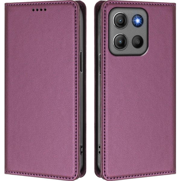 Custodia Per Motorola Moto G15/Moto G15 Power, Flip Cover In Finto Cuoio Antiurto Magnetica Con Supporto Viola-image