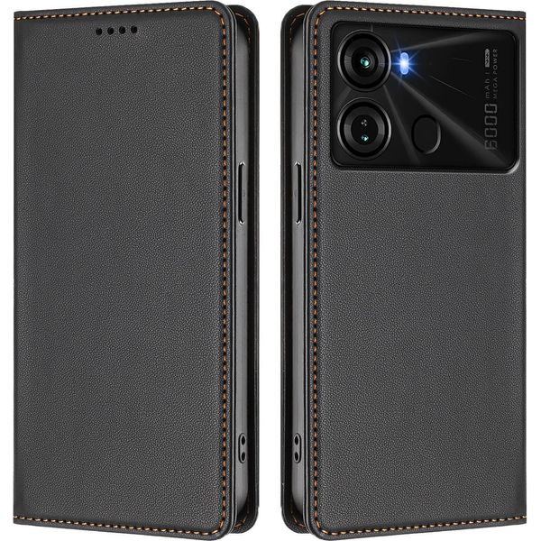 Custodia In Pelle Per Itel P40, Custodia Flip Magnetica In Finto Cuoio Con Supporto Nero-image