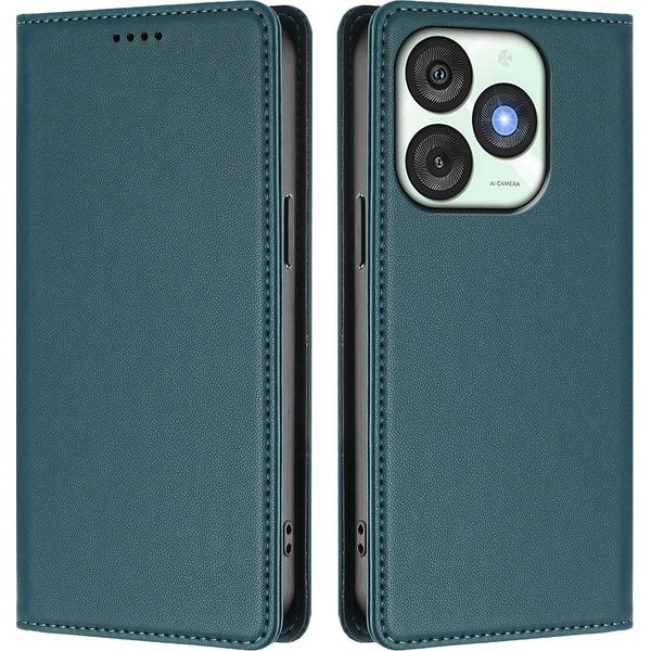 Custodia Per Cellulare Per Itel A50, Flip Cover In Finto Cuoio Antiurto Magnetica Con Supporto Verde-image